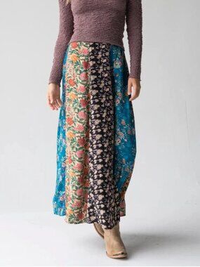 Natural Life Womens Valentina Maxi Skirt S Floral Turquoise Mixed Print Rayon